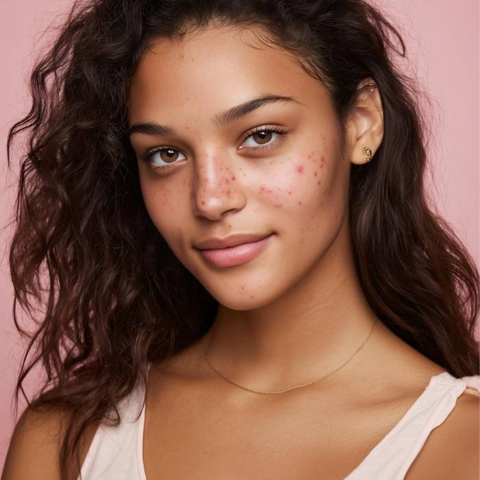 Woman with natural makeup and acne