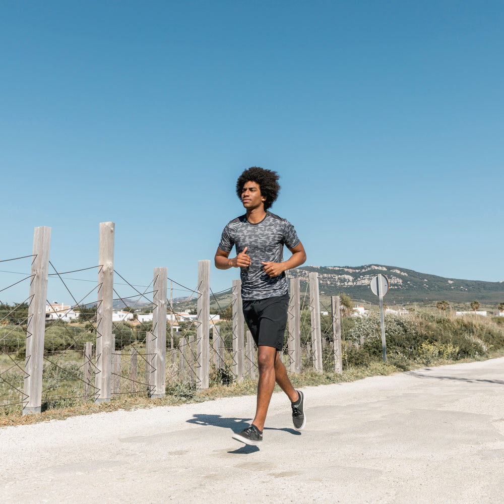 Man running on a road